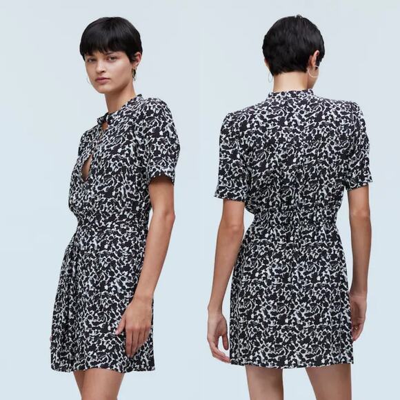 Madewell Floral Crepe Button Front Blouson Mini Shirtdress NWT Size 6 - Picture 8 of 9